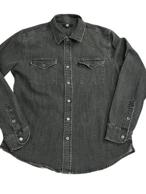 Frye Western Denim Shirt Men’s M Faded Black Stretch Long Sleeve Button Up
